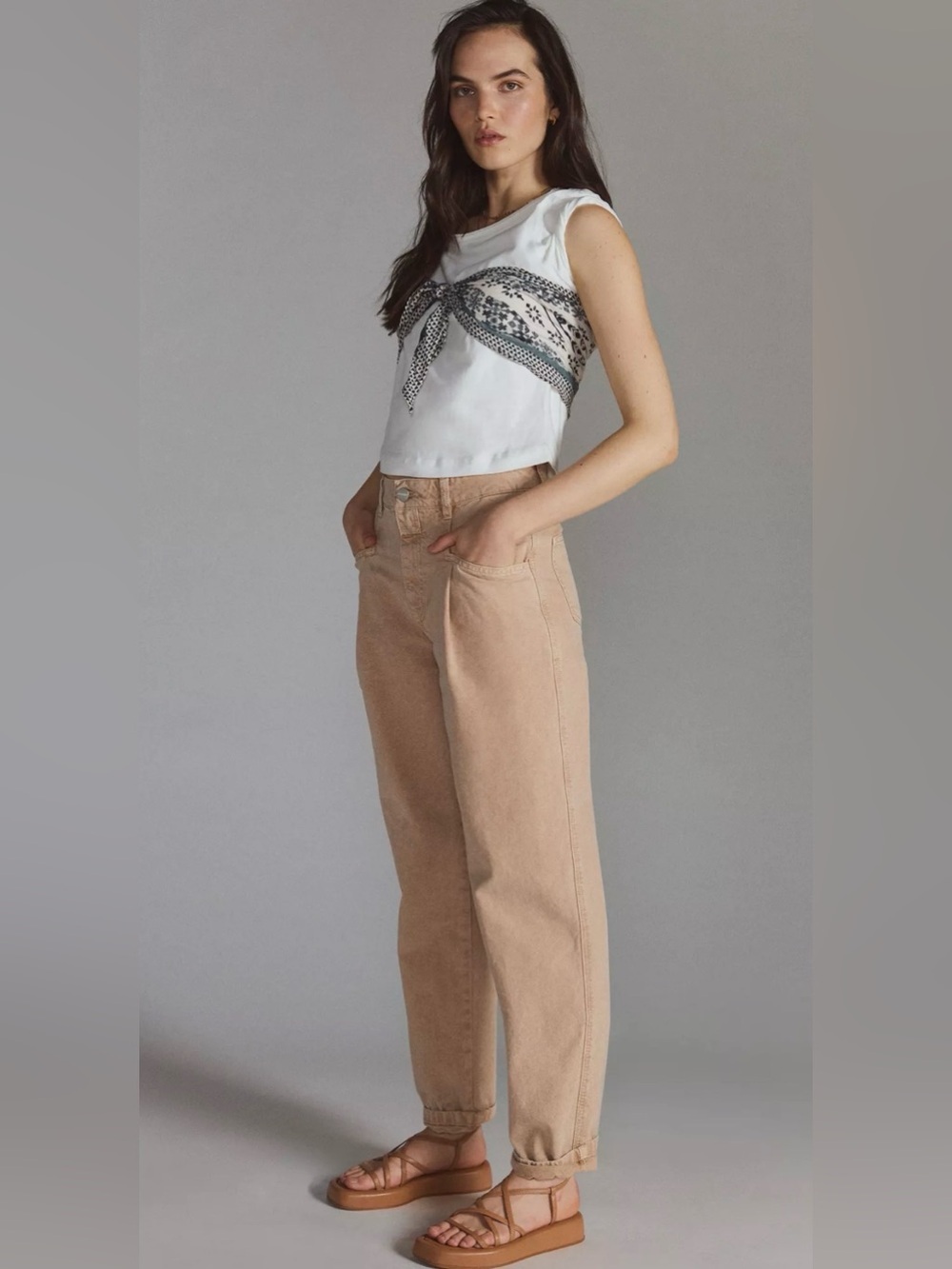 CLOSED pearl high waisted wide leg jeans denim beige size 25